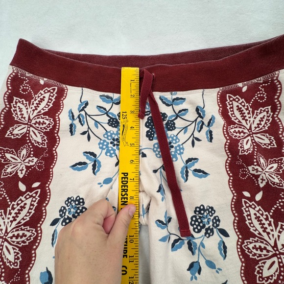 Vtg Lucky Brand Womens Floral Sweatpants LRG Wide Leg Pants Burgundy Cream Y2K - Picture 7 of 10